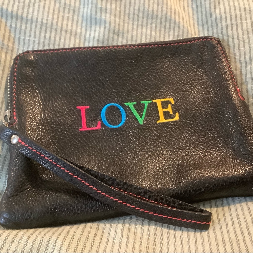 Black Roots Leather Wristlet with Colorful LOVE Embroidery